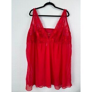 Cacique women's plus size 34/36 red babydoll lace chemise‎ lingerie nightgown